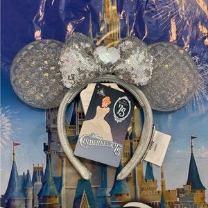 Disney Parks 2025 Cinderella 75th Anniversary Sparkly Minnie Ears Headband